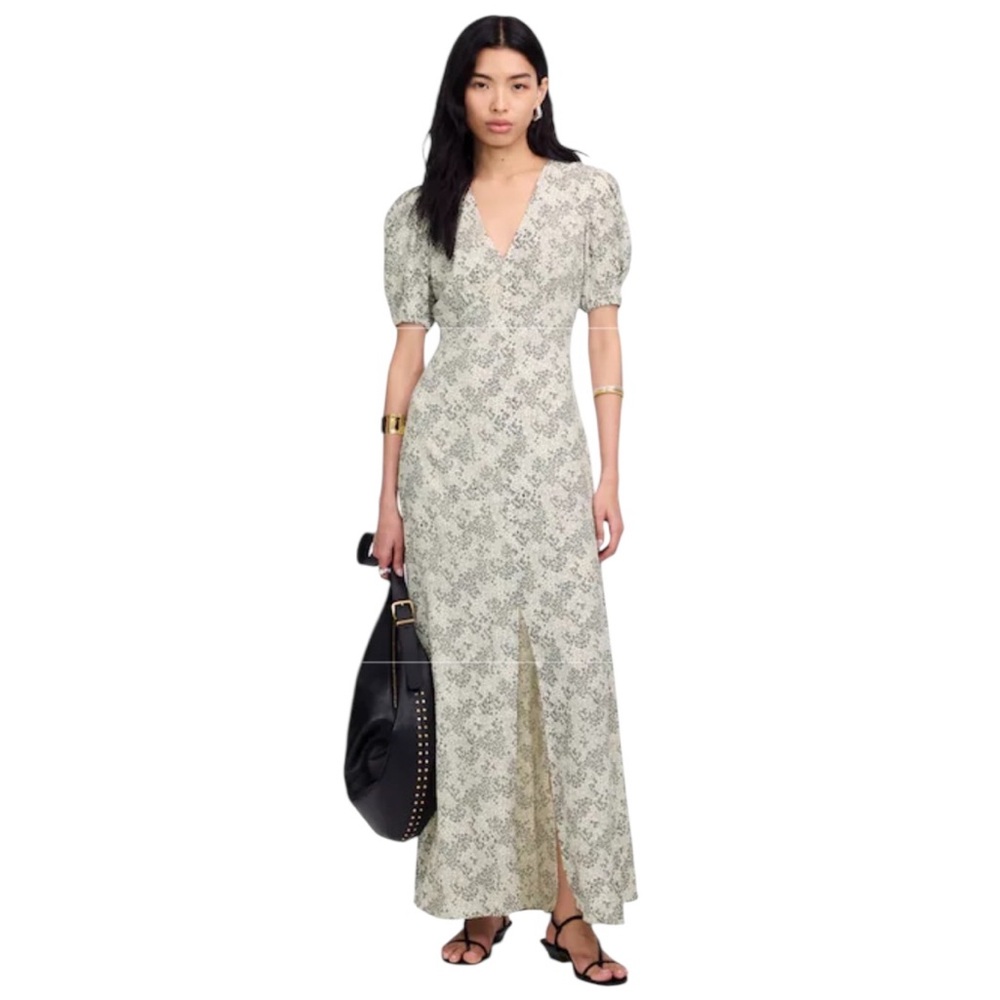 NEW MADEWELL Puff-Sleeve V-Neck Midi Dress in Floral harper floral ivory Size 10